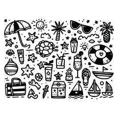 Simple summer vacation doodle style illustration