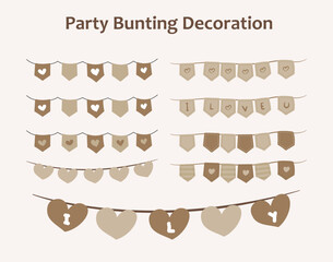 Party bunting. Color paper triangular flags collected and draped in garlands, happy birthday bunting