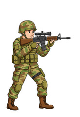 Soldier in Camo Uniform, Holding Rifle, Transparent Background