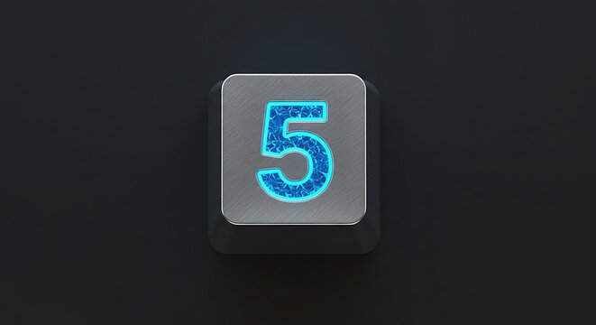 AI-Generated Glowing Number Five Key Button