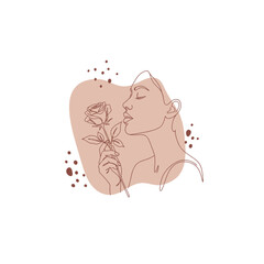 Minimal One Line Valentine Illustration of couple with Rose and Pastel Abstract Background