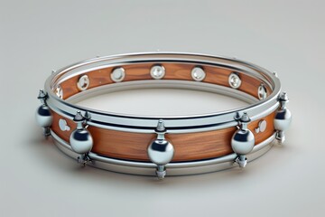Wooden and Silver Tambourine with Shiny Bells and Unique Design