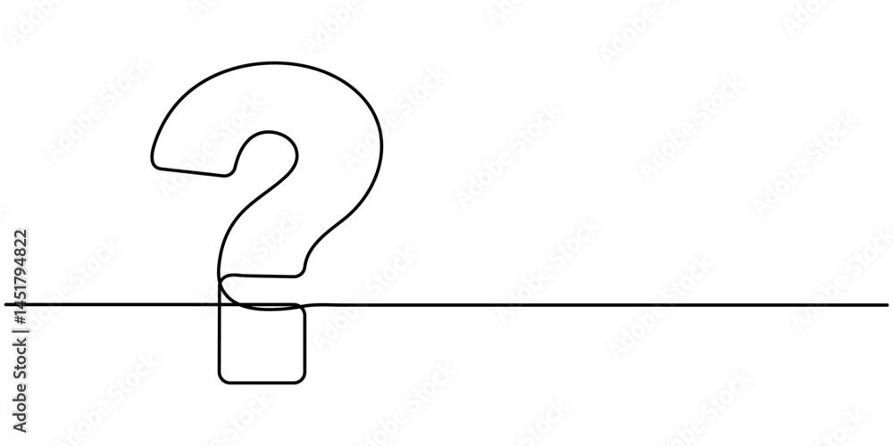 Fototapete one continuous drawing of a question mark, question mark continuous one line drawing. asking sign in