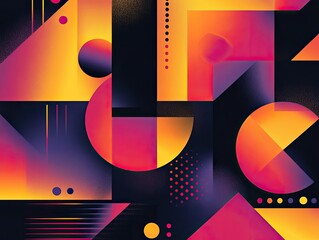 Vibrant geometric artwork with dynamic shapes and gradient color patterns