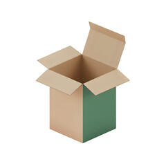 Open cardboard box with unique color blocking isolated on white backdrop