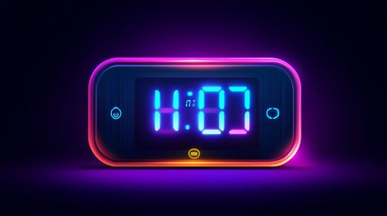 Neon Digital Clock with Night Time.