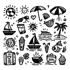 Simple summer vacation doodle style illustration