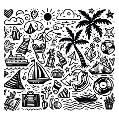 Simple summer vacation doodle style illustration