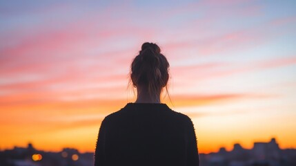 Silhouette of a person gazing at a vibrant sunset