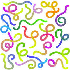 Vector Neon Colorful Line Shapes with Gradient. Abstract Wavy Pattern on White Background. 3D Rainbow Color Waves Graphic Worm. Colored Dynamic Squiggles, Swirls and Spiral Loop Ribbons.