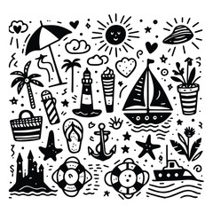 Simple summer vacation doodle style illustration