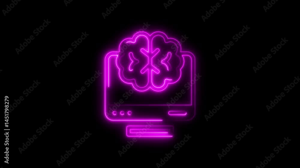 Poster neon brain displayed on computer screen representing artificial intelligence concept