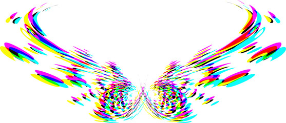 Multicolored hugging wings with splashed drip structure. Vector.