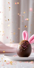 Chocolate Easter Egg with Pink Bunny Ears
