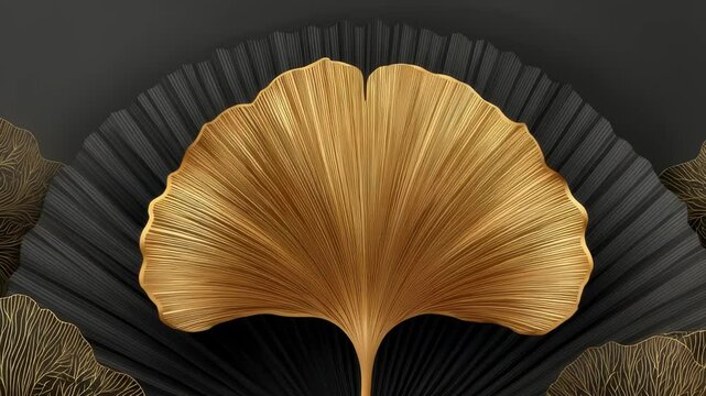 Gold ginkgo leaf rotates with black fans