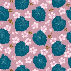 Seamless bodhi leaves and sakura pattern nature digital design aesthetic minimalism