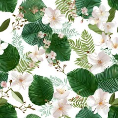 Seamless tropical tile design featuring thai leaves nature inspired art decor indoor aesthetic organic concept