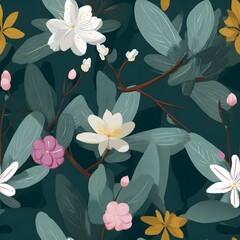 Seamless illustration of thai mangrove leaves in nature vibrant palette minimal design botanical aesthetics close-up view