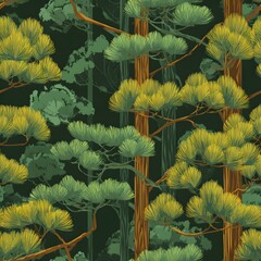 Seamless pattern of thai forest canopy nature graphic design flat style aesthetic visual harmony