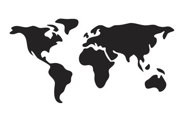 World Map Silhouette Illustration, Global Geography Art, Continent Outline, Earth Map Design