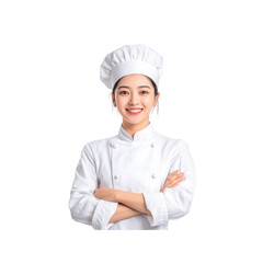 Confident Female Chef in White Uniform with Arms Crossed