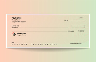 Gradient blank check template, blank check, bank cheque design, vector format