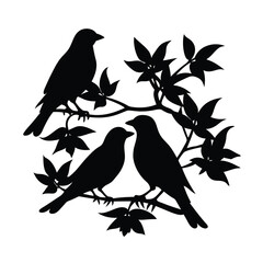 Serene Birds on Tree Branch Silhouette Vector Illustration