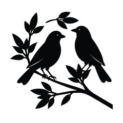 Rustic Birds on Tree Branch Silhouette Vector Illustration