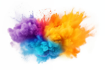Fototapeta premium Rainbow dust explodes kneeling on a white background.