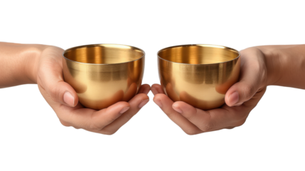 Set of hands holding golden cups isolated on transparent.png