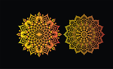 Colorful gradient mandala art on black background – intricate Boho pattern design