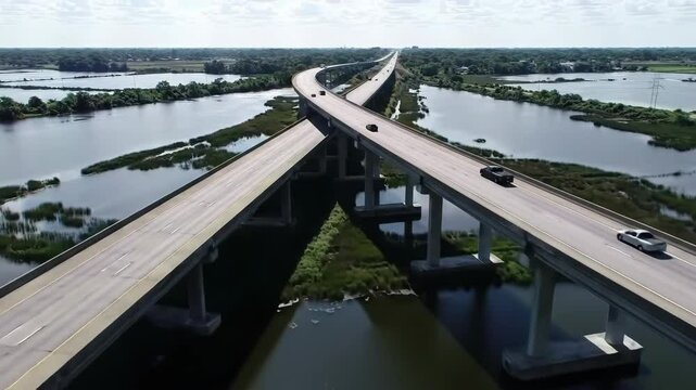 Highway bridge spanning waterways