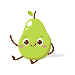 Cute Smiling Green Avocado Character. Kawaii Green Fruit Mascot Style Vector. Cute vector character set in various action emotions. Collection symbols isolated on a white background