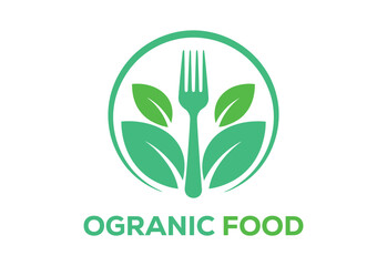 Organic Food Logo Design  Eco Friendly Healthy Green Fork Symbol