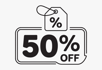50 Percent Off Discount Tag Design Modern Sale Badge Vector Black and white