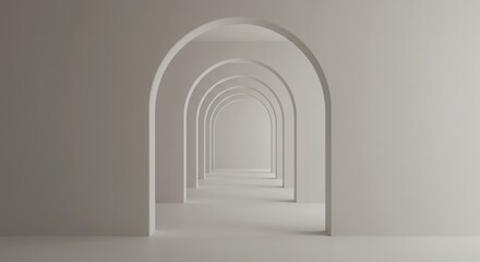 Fototapeta premium Minimalist light gray archway corridor