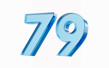 3d Glossy Blue number 79 Seventy nine isolated on white background. 3d illustration