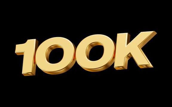 Golden number 100k social media followers or subscribers celebration. 3d render