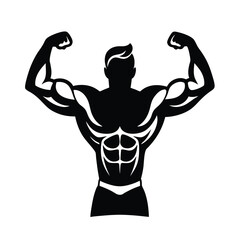 Fototapeta premium Muscular Bodybuilder Flexing Arms Minimal Vector