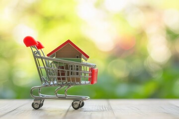 Miniature house in shopping cart,  ideal for real estate