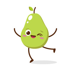 Cute Smiling Green Avocado Character. Kawaii Green Fruit Mascot Style Vector. Cute vector character set in various action emotions. Collection symbols isolated on a white background