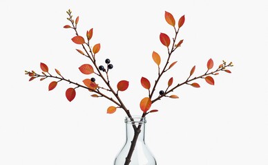 Obraz premium Autumn Branches with Red and Orange Leaves and Berries in Glass Vase