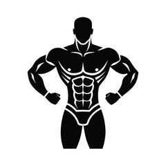 Silhouette Vector Illustration of a Strong Man Bodybuilder with Six Pack Abs Flat Vector 2