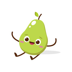 Cute Smiling Green Avocado Character. Kawaii Green Fruit Mascot Style Vector. Cute vector character set in various action emotions. Collection symbols isolated on a white background