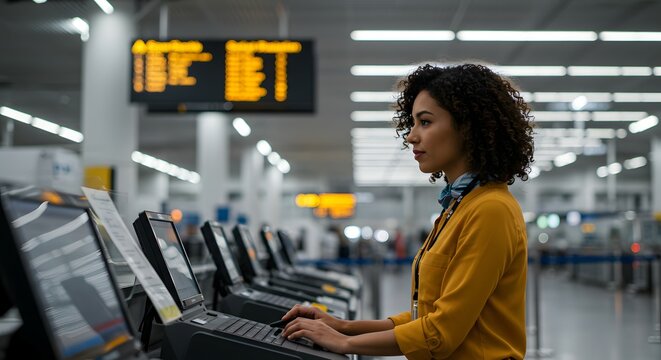 Focused Retail Worker Efficiently Managing Transactions at Modern Checkout Counter in a Busy Store