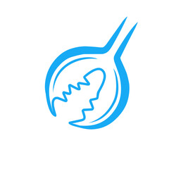 Minimalist stylized crab claw design on a stark black backdrop creating contrast