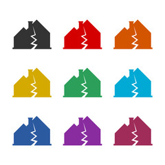 Damage broken house  icon isolated on white background. Set icons colorful