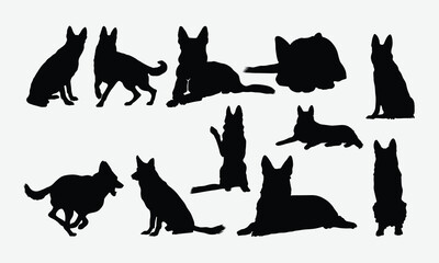 German Shepherd Silhouette Dog Bundle, Illustration With Hand-Lettering And Decoration Elements, Silhouette Cameo, Eps, Files For Cutting.
