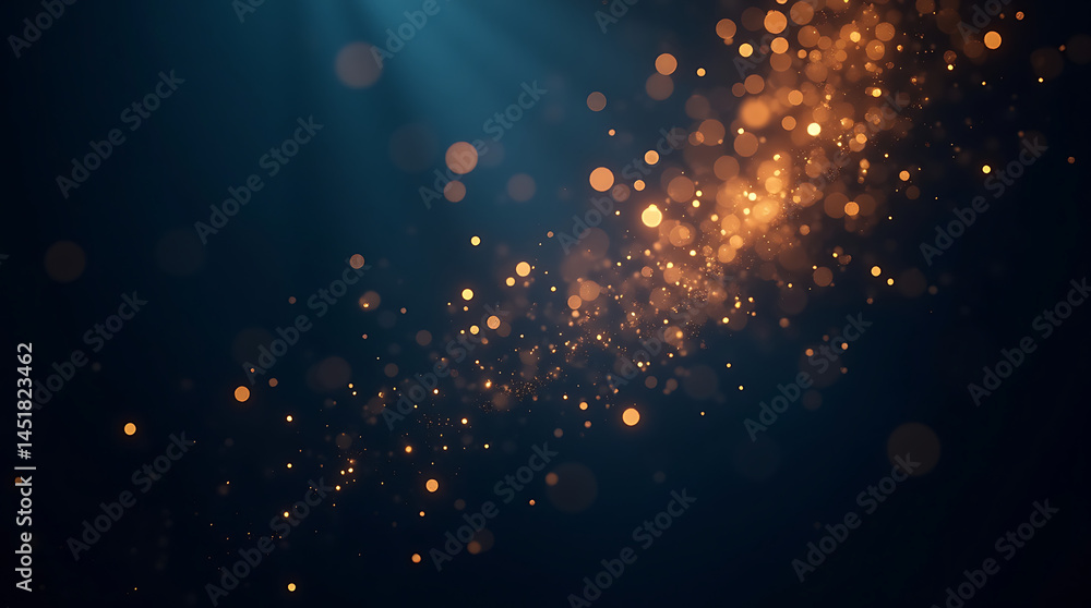 Poster natural ambient gold particles in a navy blue atmosphere with soft glow for a subtle and elegant abs