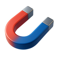 3D render of a classic red and blue horseshoe magnet isolated on white background. Perfect for science, attraction, and physics concepts in digital design and education